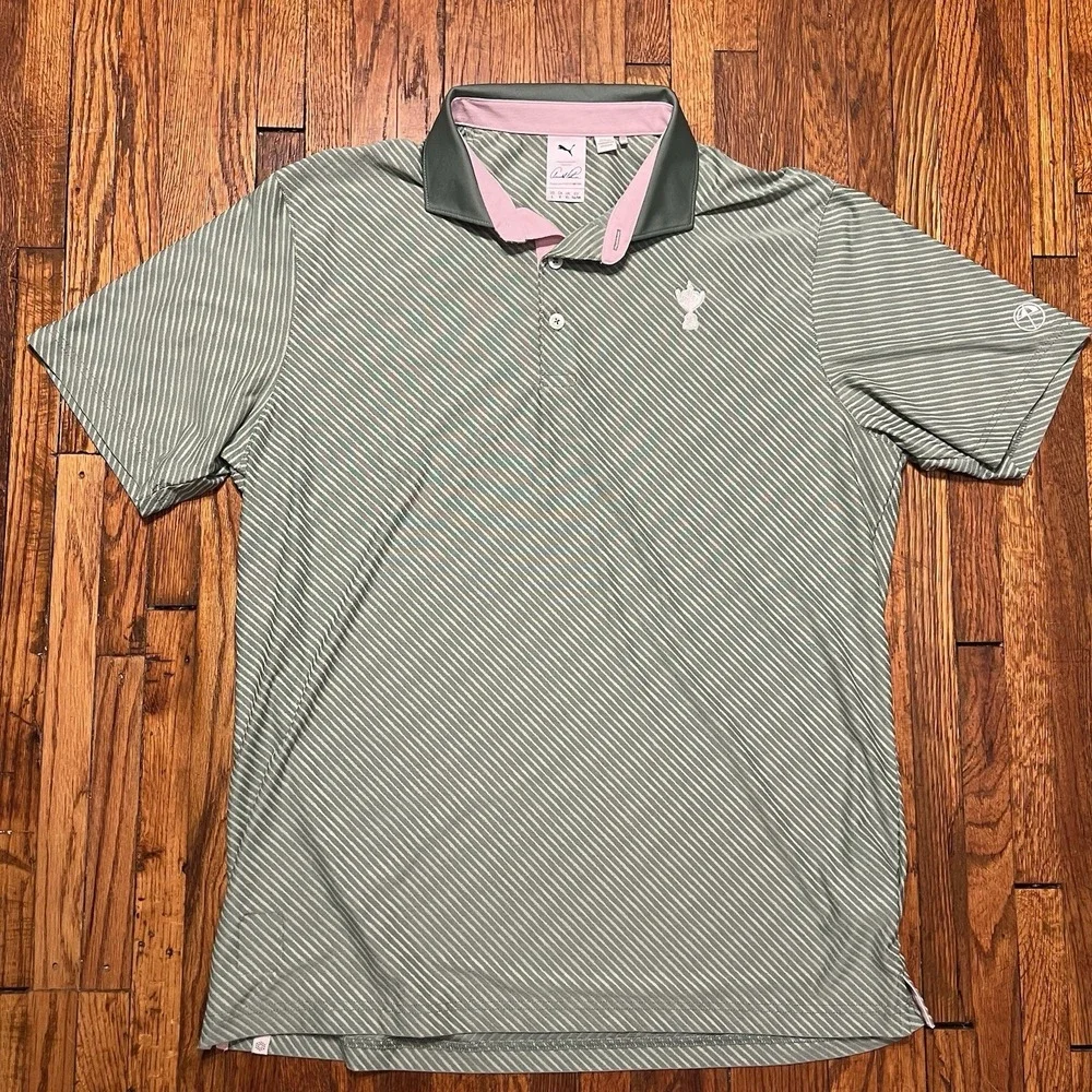 Puma Golf Arnold Palmer Polo Size Men's Large Green Striped Umbrella Polyester - Picture 1 of 11